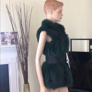 Fitted Genuine Fox Vest - Dyed Green